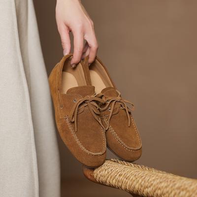 Мода Мода Бренд Обувь Женская 2025 Весна Новая Винтажная Замшевая Обувь Лоферы Туфли Женские Повседневные Балетки Обувь Британский Стиль Плоские Туфли