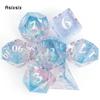 7 Pcs Transparent Blue Resin White Number Sharp Edge Dice Polyhedral Dice Suitable for Role-Playing RPG Pathfinder Board Game