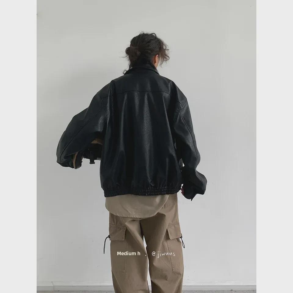 Унисекс ретро японский стиль свободная куртка из искусственной кожи мотоцикла