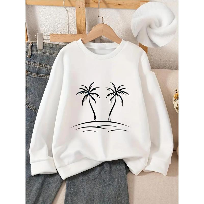 Европейские размеры Детская толстовка с круглым вырезом - Фон с силуэтом острова Пальмы, Спортивная и повседневная одежда, Мягкая и удобная