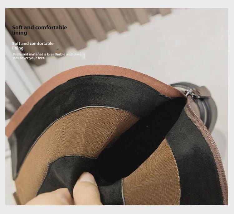 Женские сапоги до колена из натуральной кожи: Модные узкие туфли на толстой подошве осень/зима 2023 года.