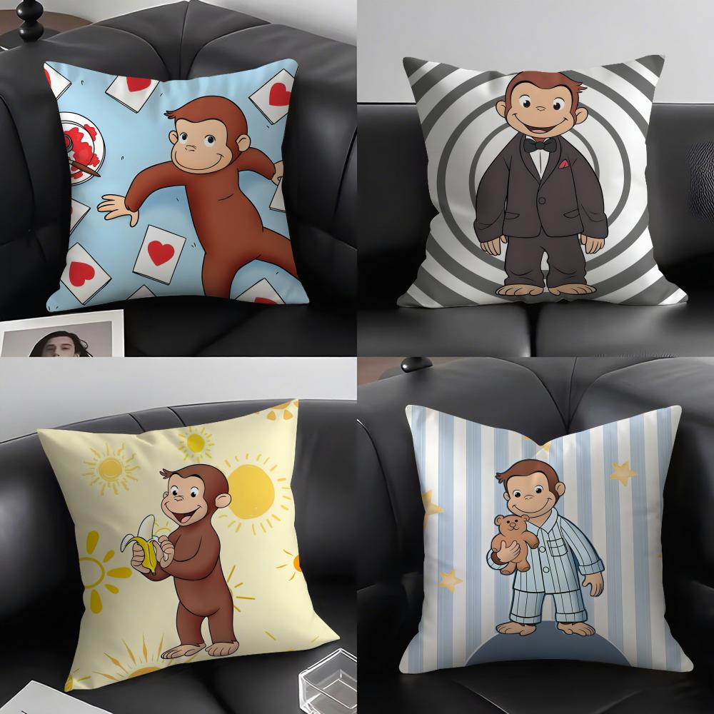 CCurious GGeorge Cartoon Cushion Cover Pillowcase Ultra Soft Skin Friendly Fabric Cloud Like Comfort Concealed Zipper