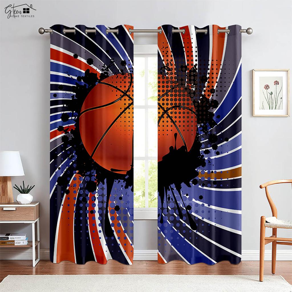 2 Pack Cool Basketball 3D Printed Curtains Suitable for Bedroom Living Room Club Decorative Curtains Home Decor