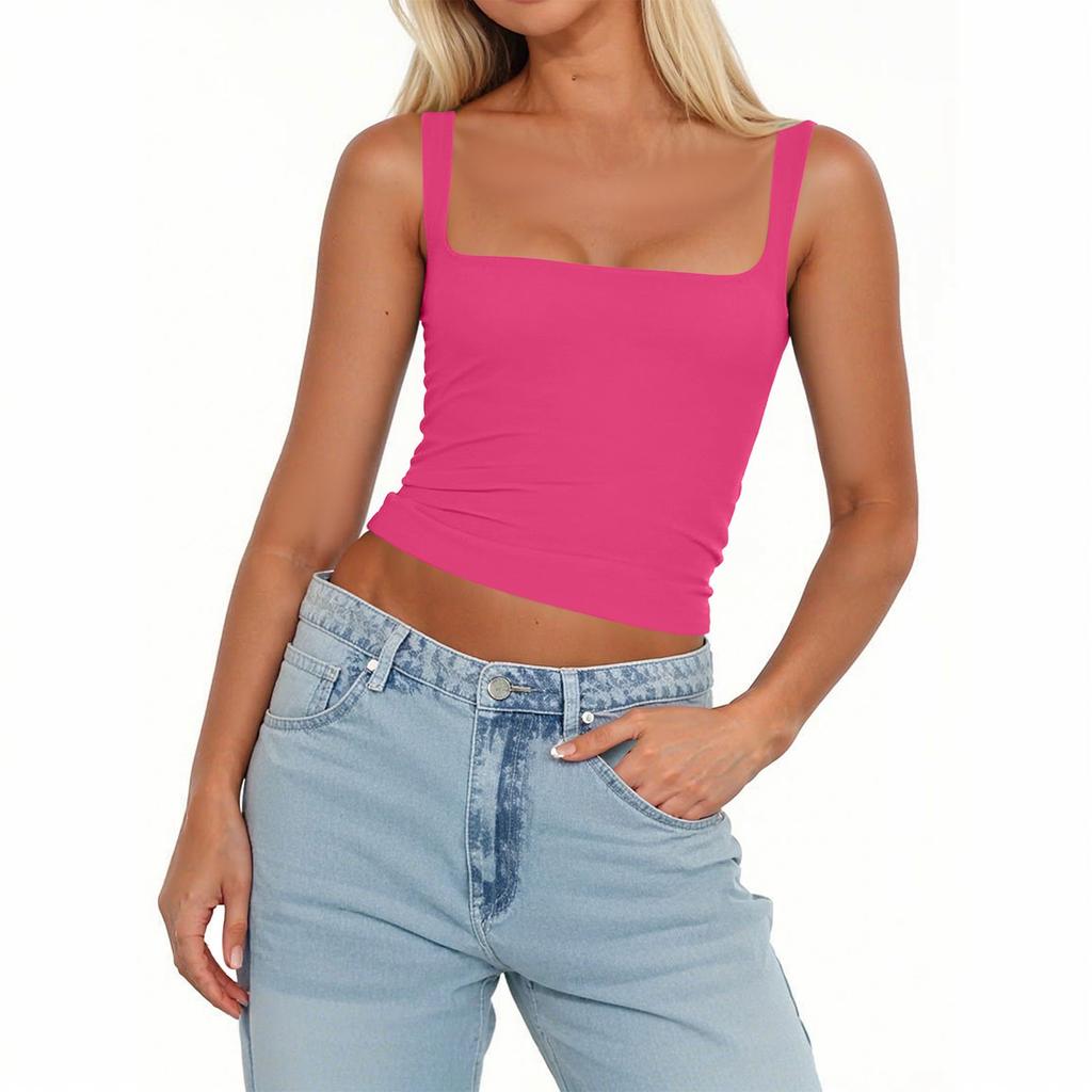 Женская мода без рукавов квадратный вырез сексуальный тонкий жилет однотонный пуловер топ