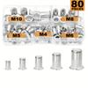80pcs Aluminum Flat Head Rivet Nuts Set M4 M5 M6 M8 M10 Rivet Nuts Insert Rivets Mix Size Premium Automatic Rivet Tool Set