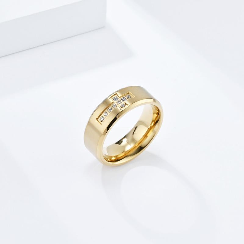 Роскошное инкрустированное бриллиантами кольцо из титановой стали с крестом для мужчин, ювелирные изделия веры, серебряное обручальное кольцо на палец для пары