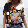 Летний топ с V-образным вырезом и принтом 3D-собаки, модные повседневные женские футболки с короткими рукавами