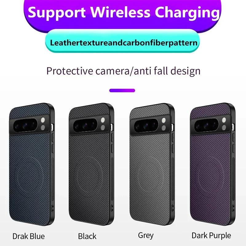 Magnetic Wireless Charging Phone Case For Google Pixel 7 8 Pro 6A Lens Protection Matte Carbon Fiber Pattern Silicone Cover Case