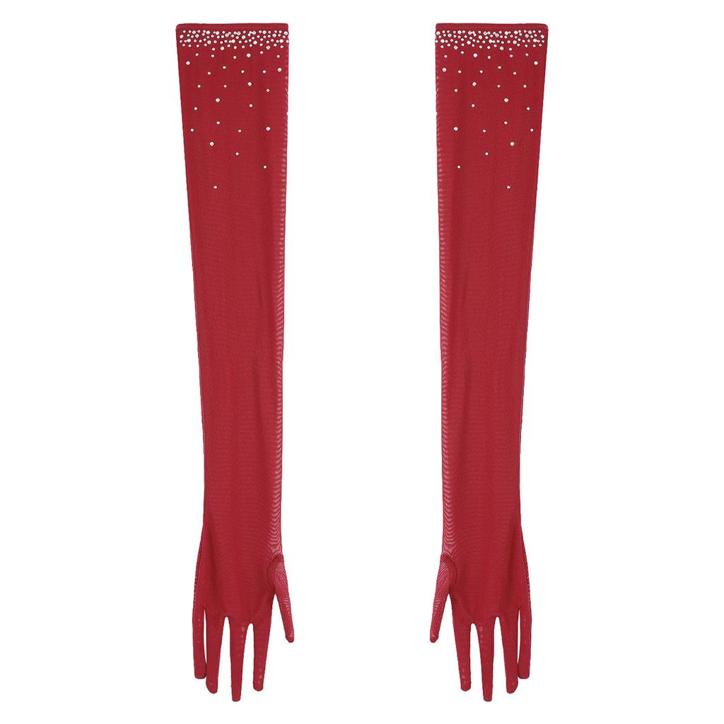 Женское платье для фигурного катания, длинные перчатки, без рукавов, с блестящими стразами, с вырезом на спине, юбка-купальник