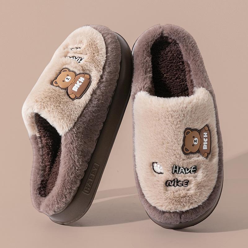 Cartoon Bear Cotton Slippers Winter Velvet Warm Indoor Thick Bottom Home Warm Non-slip Cotton Mop