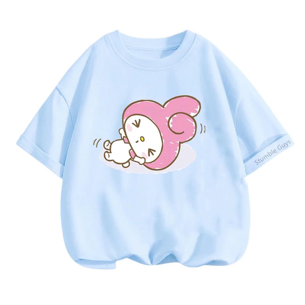 Kawaii My Melody Sanrio Short Sleeve T-shirt 3-14Y Kids Summer Casual Tops Boys Clothes Girls