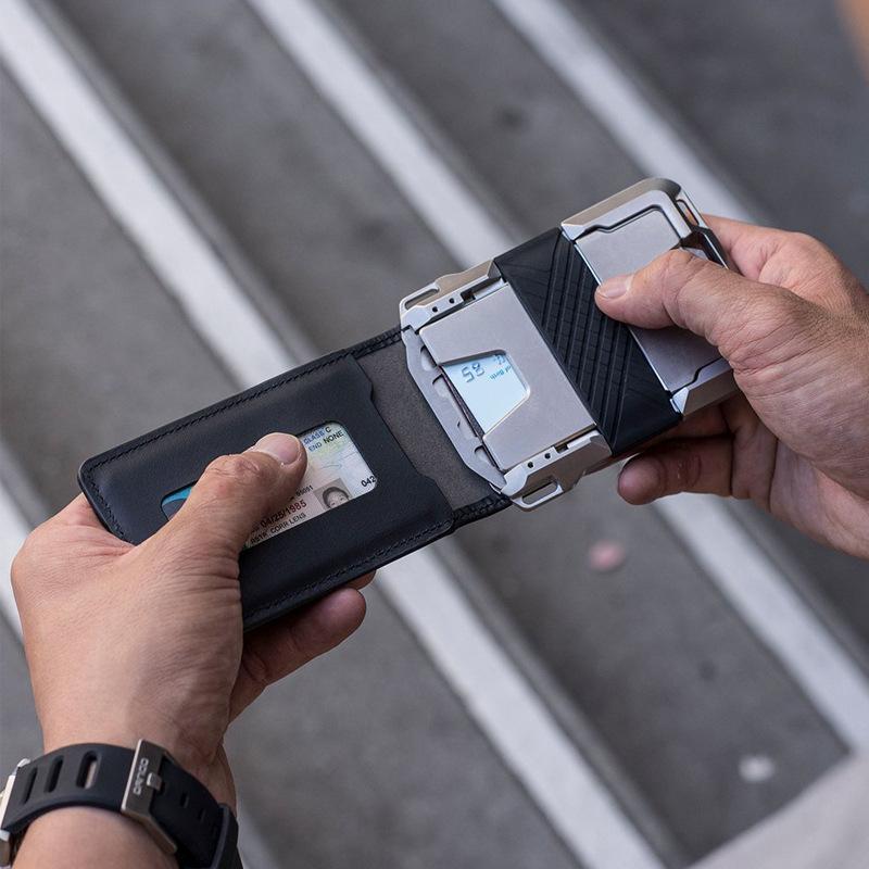 RFID Metal Antimagnetic Aluminum Alloy Card Package Multifunctional Men's Leather Credit Card Business Card Case Wallet