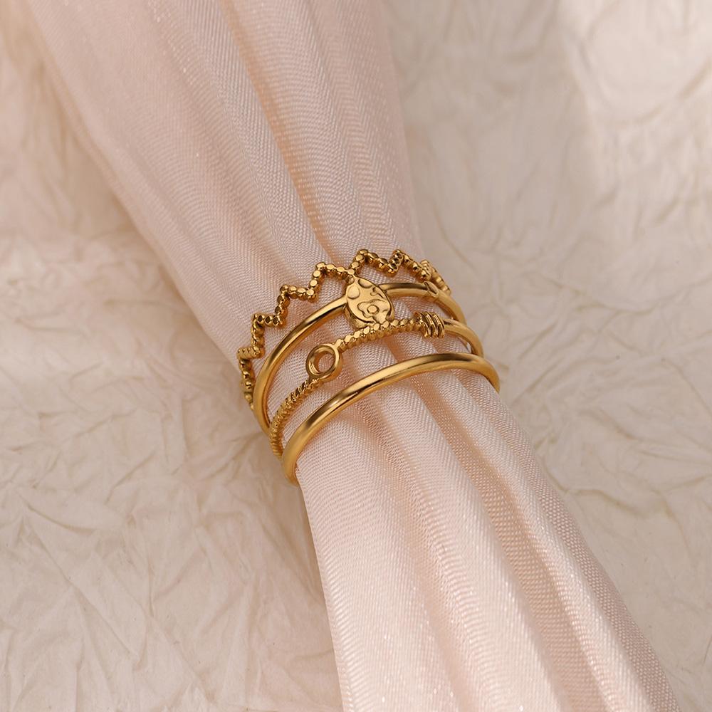 Stainless Steel Wave Rings for Women Gold Color Geometric Heart Rose Flower Wedding Ring Aesthetic Fashion Waterproof Jewelry