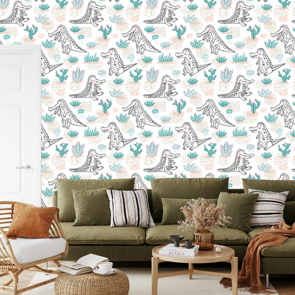 Crocodile cacti and flowers wallpaper for living room and bedroom 50x1000