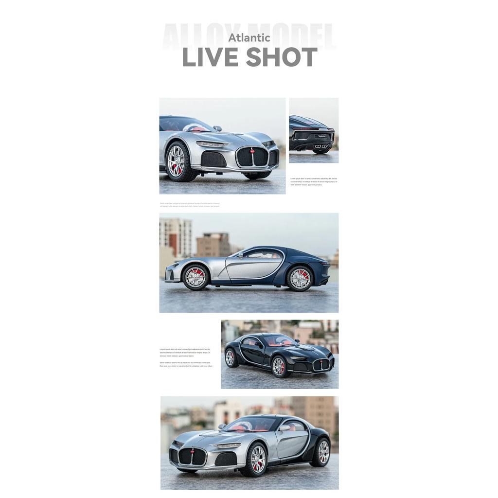 1/24 Bugatti Atlantic Alloy Sports Car Model Diecasts Metal Toy Vehicles Car Model Simulation Sound and Light Childrens Toy Gift