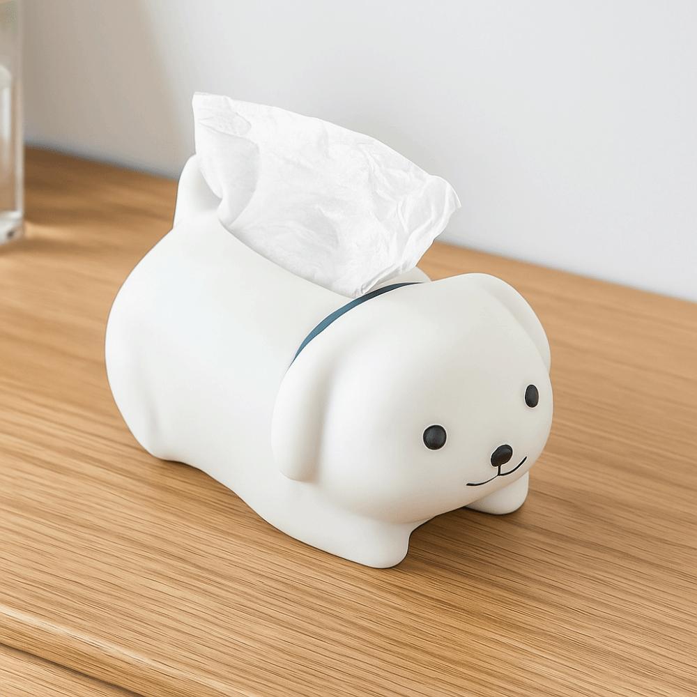 Anti Drop Little Dog Tissue Storage Box Figure Model Little White Dog Model Toy  Birthday Gift