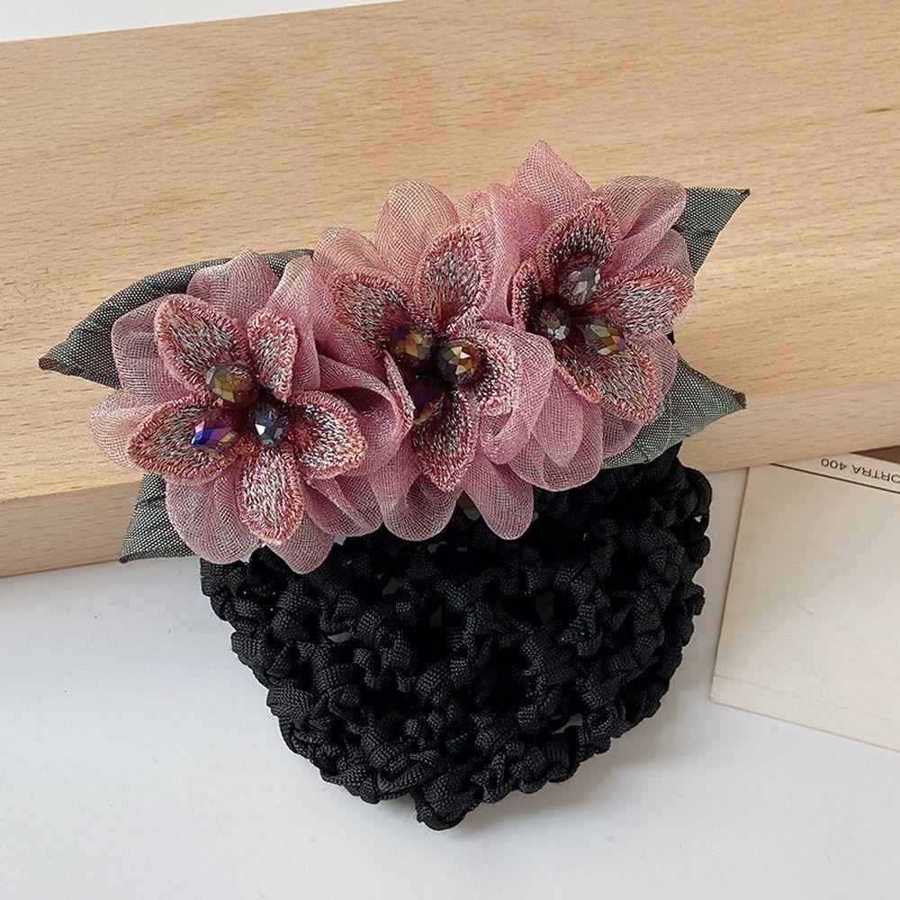 Бантик для волос, чехол для пучка, женские пружинные зажимы, кружевная сетка для волос с цветком, корейский пучок, снуд, заколки для волос, чехол для сетки