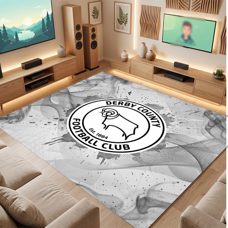 Ковер из хрустального бархата с принтом футбольного клуба Derby County, Удобный, Впитывающий влагу, Нескользящий, Для помещений
