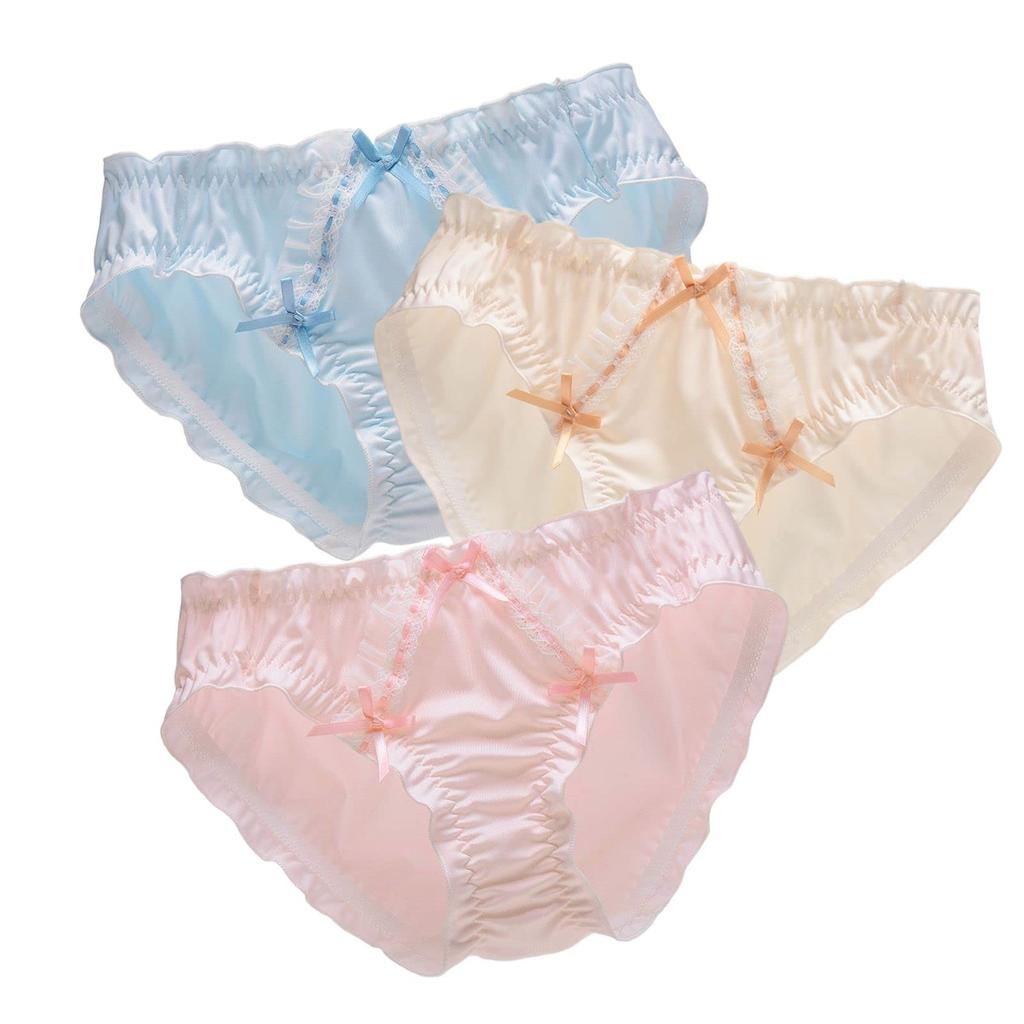 Beirou Milk Soft and Gentle To the Sexy Satin Breathable and with a Super Cute Ribbon Princess Lolita Size M Women's Panties, Fiber, Touch, Low-Rise