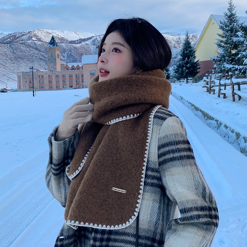 White Scarf Women's New Winter Versatile Knitted Wool Including Wool Warm Scarf