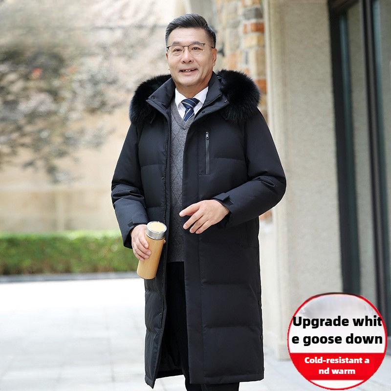 Winter Goose Down Jacket for Middle-aged and Elderly Men Long Warm Thick Winter Coat Large Size
