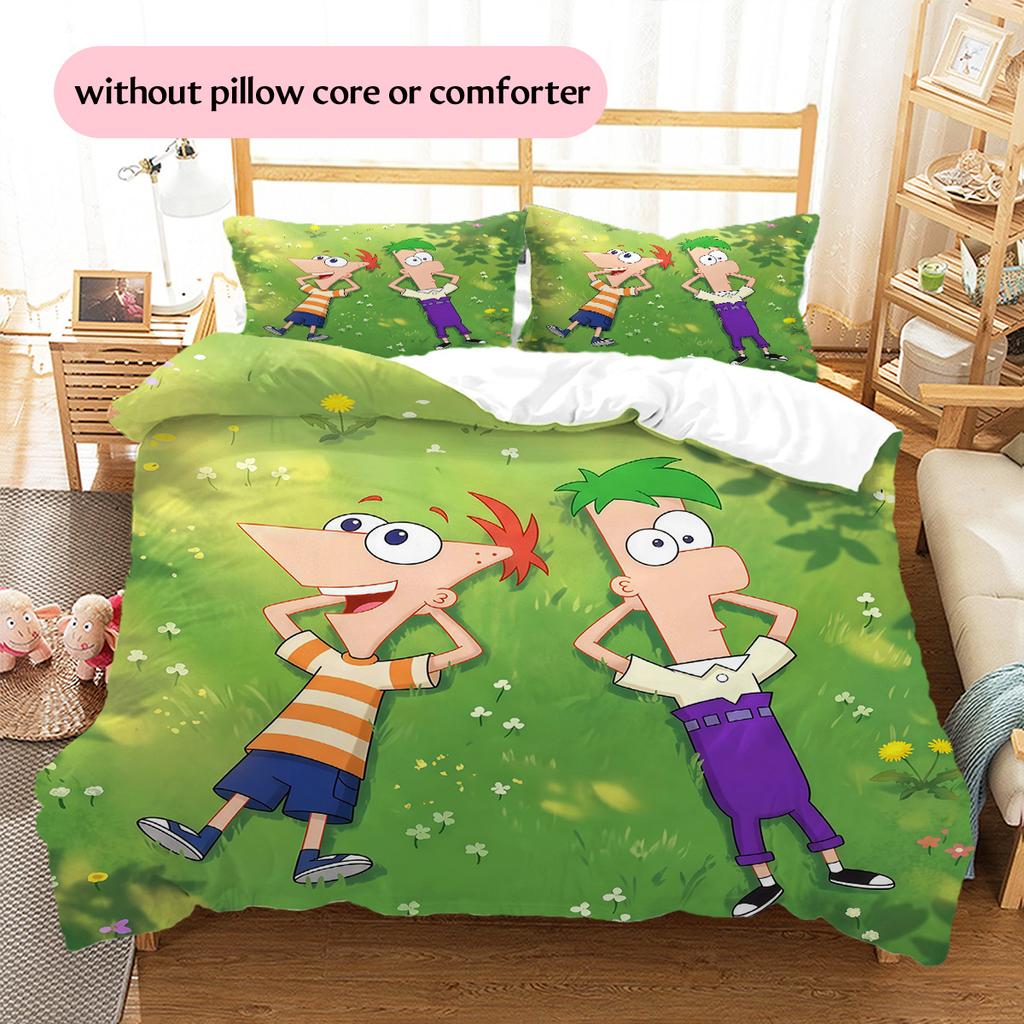 Phineas and Ferb Pattern Bedding Quilt Set Home Decoration Gift (1 * duvet cover + 2 * pillowcase without core)