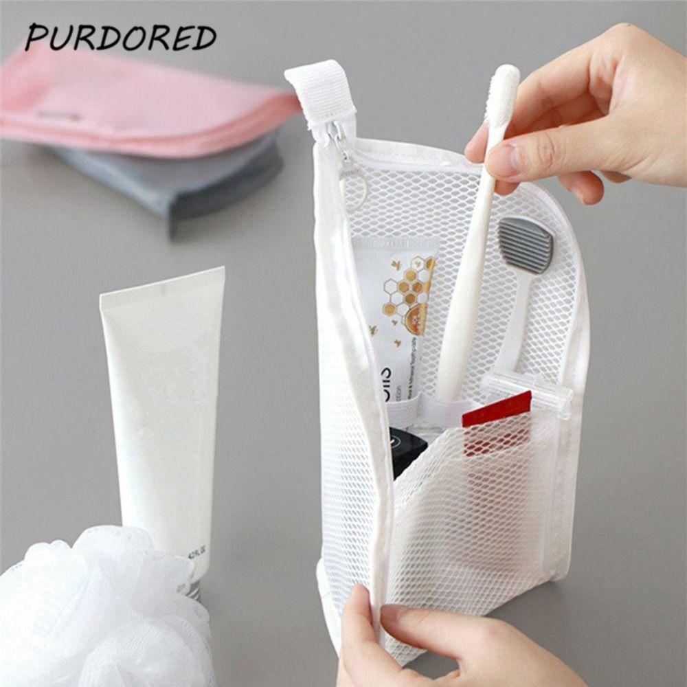 Zipper Cosmetic Bag Stand Storage Bag Folding Makeup Brush Bag  Bathroom