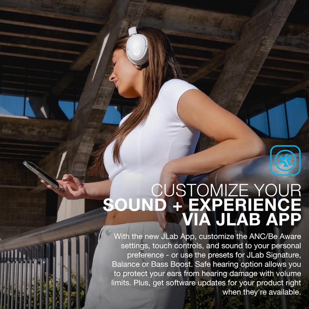 JLab JBuds Lux ANC Wireless Bluetooth Noise with Long Compatible with iPhone and Cloud White Headphones, Cancelling, Mic, Playtime, Android,