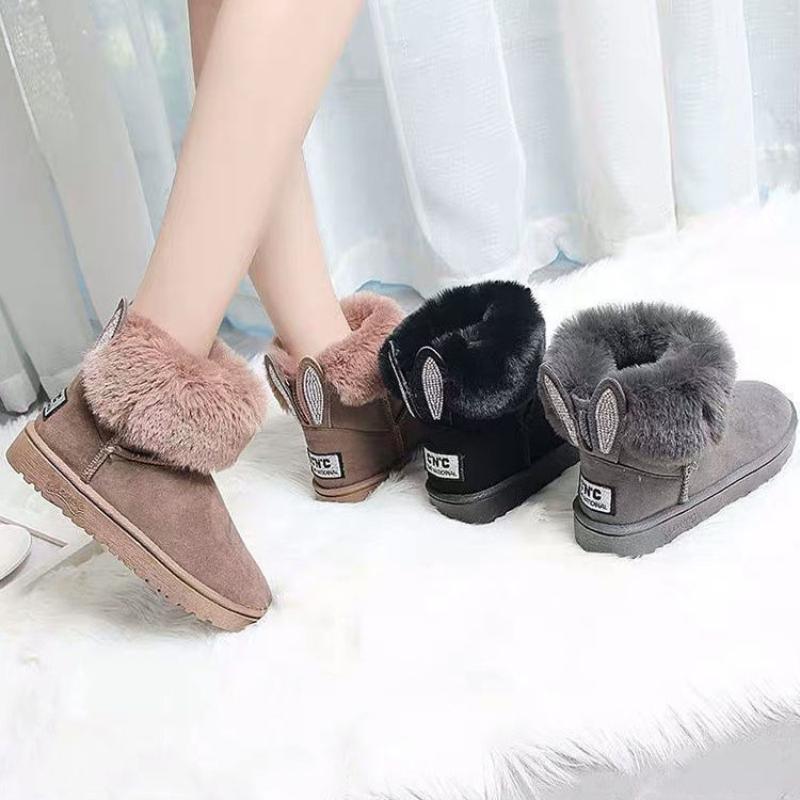 Fashion Rabbit Ear Ankle Boots Women Winter Shoes Suede Woman Snow Boots Cute Women's Furry Botas De Mujer Warm Plush Cotton Shoes