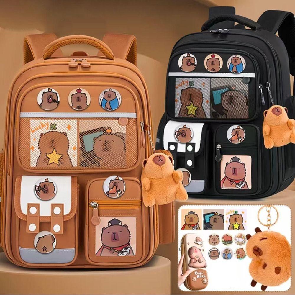 Oxford Cloth Capybara Backpack Waterproof Capybara Student Bag Cartoon Animal School Bag Unisex