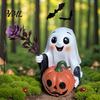 Halloween Ghost Pumpkin Decor Decoration, Holding Resin Figurine with Witch Soft Aesthetic Sculptures Hat, Spooky Cute Tabletop for Home Kitchen