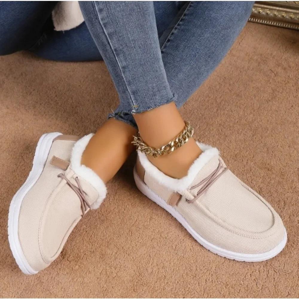 Модные Новые Женские Зимние Ботильоны Слипоны Замшевые Снежные Сапоги Плюшевый Натуральный Мех Теплые Хлопковые Ботинки Уличная Повседневная Женская Обувь на Плоской Подошве