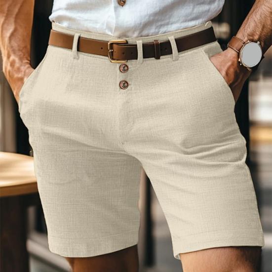 Men Shorts Mid-rise Buttons Zipper Fly Solid Color Shorts with Pockets Straight Leg Summer Casual Shorts Daily Wear