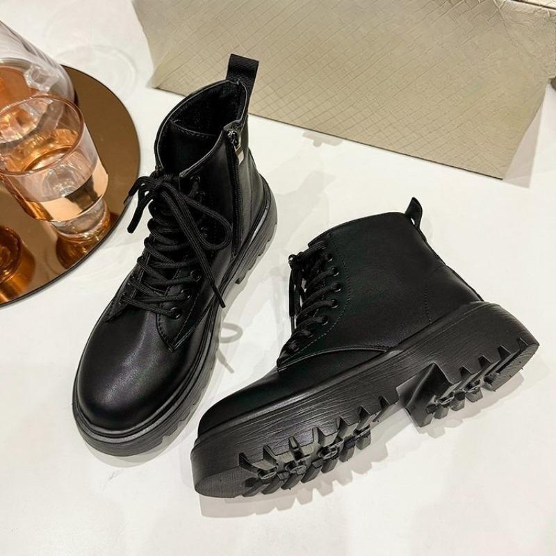Женская обувь больших размеров, Новые боковые молнии, Ретро ботильоны на толстой подошве
