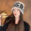 New Retro Color Blocked Rhombus Plaid Knitted Woolen Hat Autumn and Winter Face Showing Small Baotou Cold Hat Warm Hat