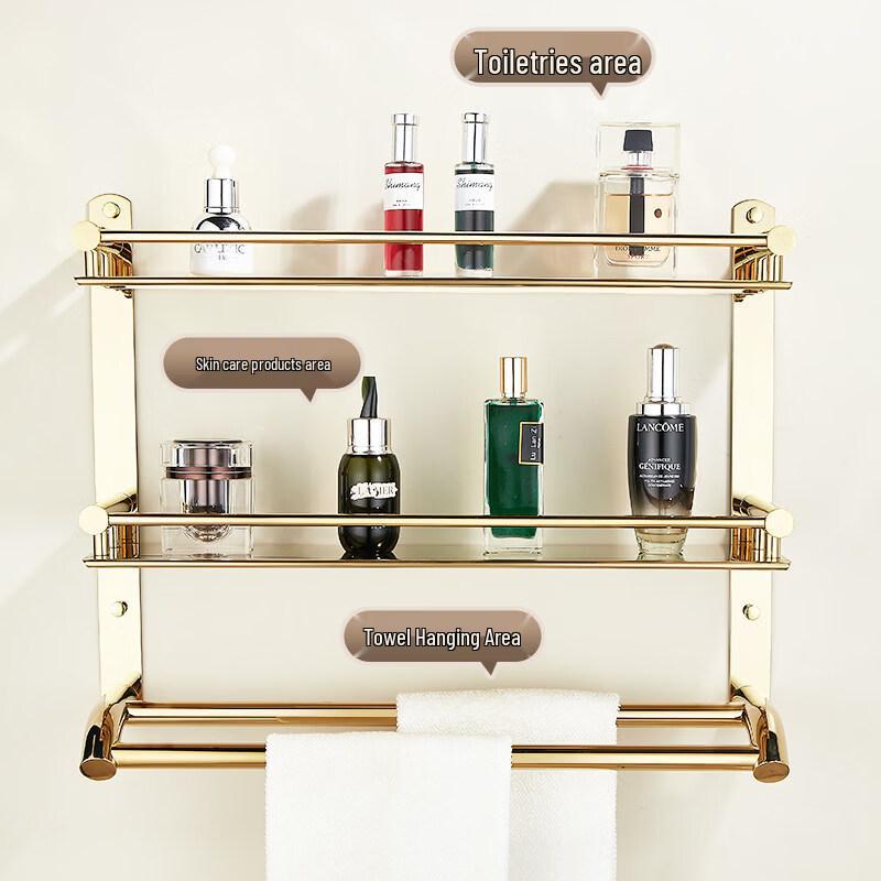 No-Drill Stainless Steel Double-Layer Towel & Storage Rack