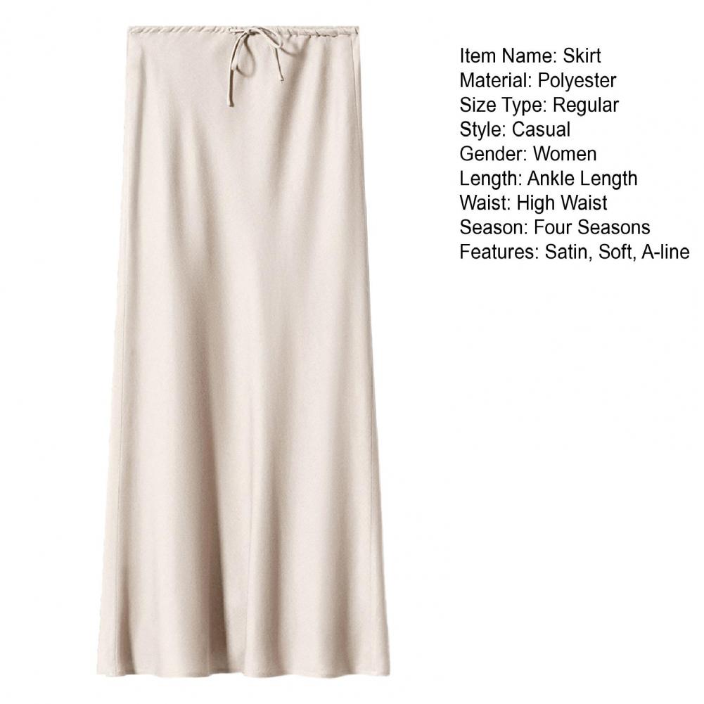 Summer Fall Women's Drawstring Hip Sheath Dress Elegant Silk Satin High Waist Floor-length Skirt Elastic Ankle Length Line A