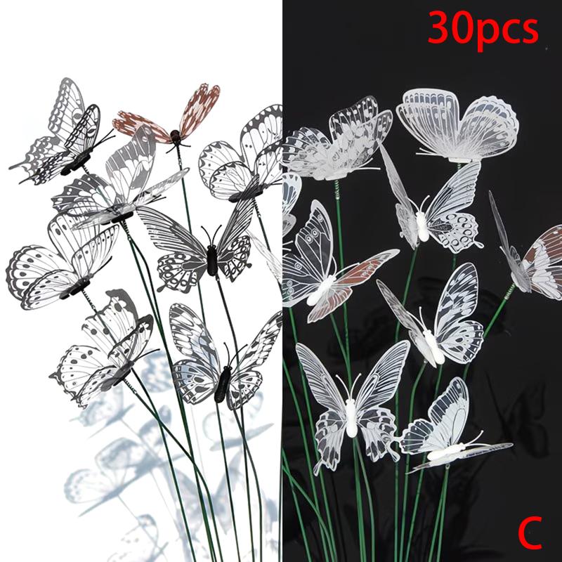 10/30pcs new 3D Black White Faux Butterfly Garden Stake Flower Vase Decoration Outdoor Garden Patio Decoration, Party Decoration