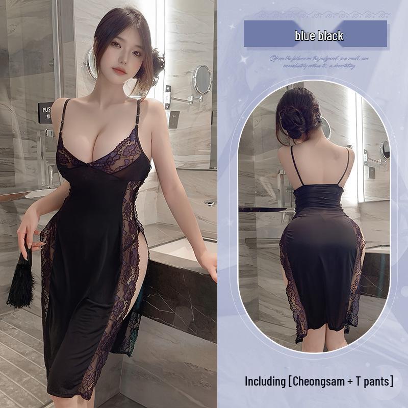 Элегантное прозрачное ночное платье на бретельках с кружевной отделкой и глубоким V-образным вырезом - Сексуальное и кокетливое