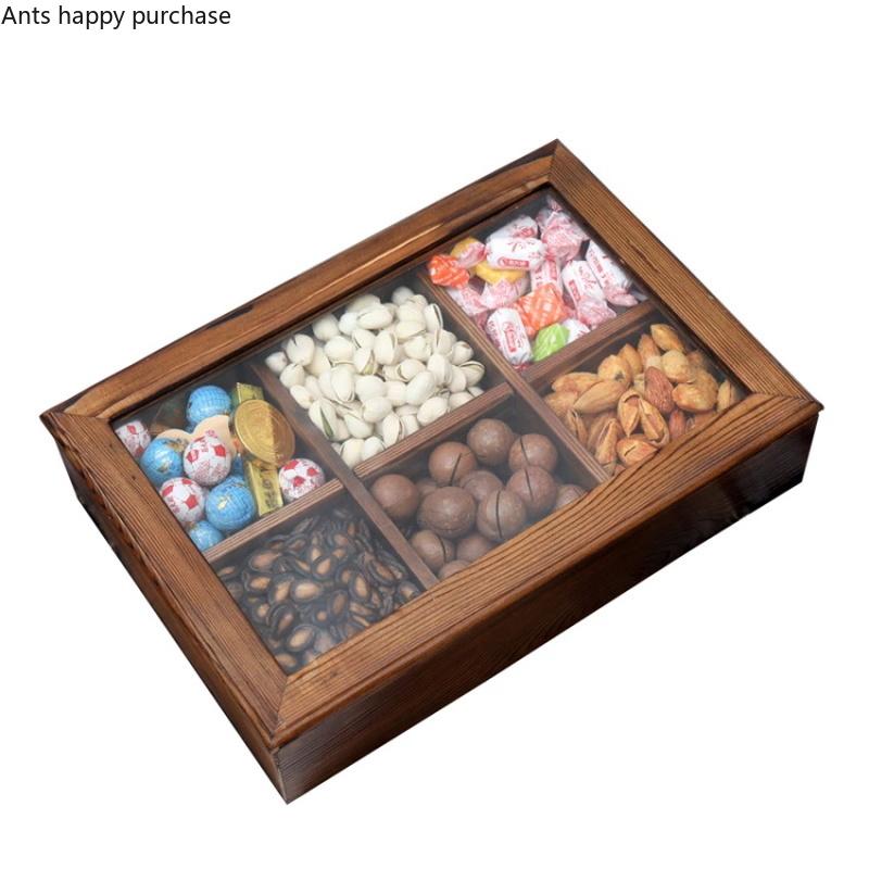 Деревянная тарелка для закусок из сухофруктов с крышкой, коробка для закусок, тарелка для орехов и сухофруктов, коробка для конфет, коробки для хранения закусок, домашний органайзер для хранения