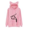 Women Fall Winter Hoodie with Big Pocket Cat Ear Decor Kitty Printing Hooded Full Sleeves Loose Pullover Home School Sport Top