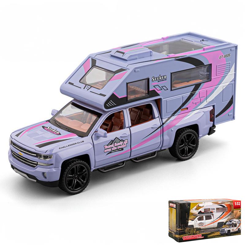 1:32 Chevrolet Blazer Chalet Off Road Camping RV Alloy Diecast Metal Model Sound Light Pull Back Toy Home Decoration Kids Gifts
