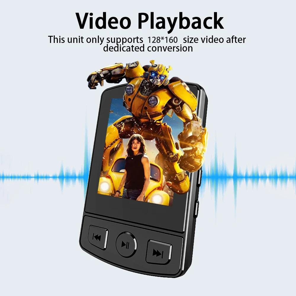 MP3-плеер Bluetooth 5.2 1,77-дюймовый экран музыкальный плеер с динамиками качество звука без потерь с записью электронных книг воспроизведение видео