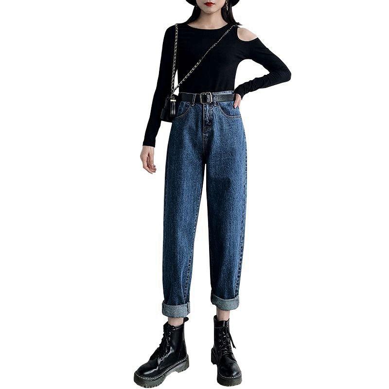 High Waist Wide Leg Jeans Women Loose Straight Cut Corduroy-Lined Warm Winter Pants Student Style