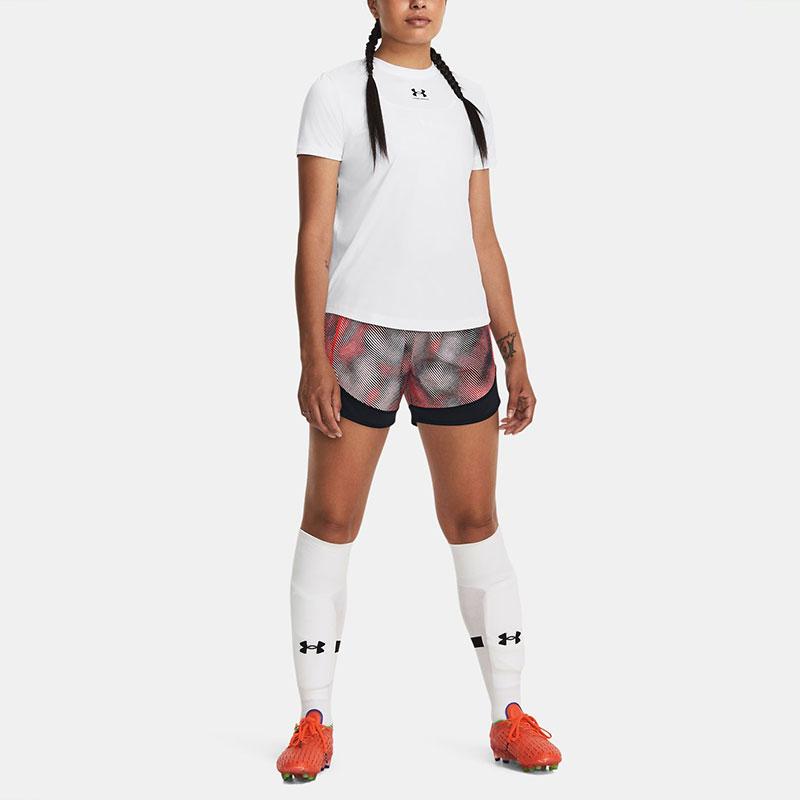 Under Armour Шорты спортивные женские Challenger Pro с принтом в стиле колор-блок, шорты цвета бета-красный 1381049-628