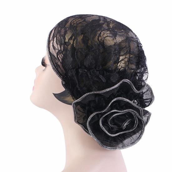 yangyizhi Turban Hat, Lace Hollow Design Headwrap with 3D Flower Decoration, High Elastic Fit Summer Cap for Retro Style Headwear