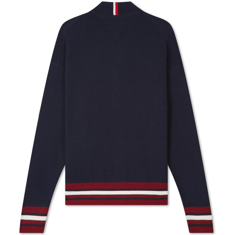 Tommy Hilfiger Хлопок Плотный Вязаный Кардиган с Вышитым Логотипом Свободный Бейсбольный Воротник Мужская Верхняя Одежда Темно-Синий MW0MW33090