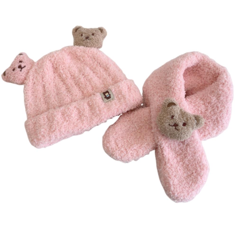 Korean Style Bear Scarf Hat Set Cute Kids Crochet Hat Children's Ear Protection Hat Outdoor