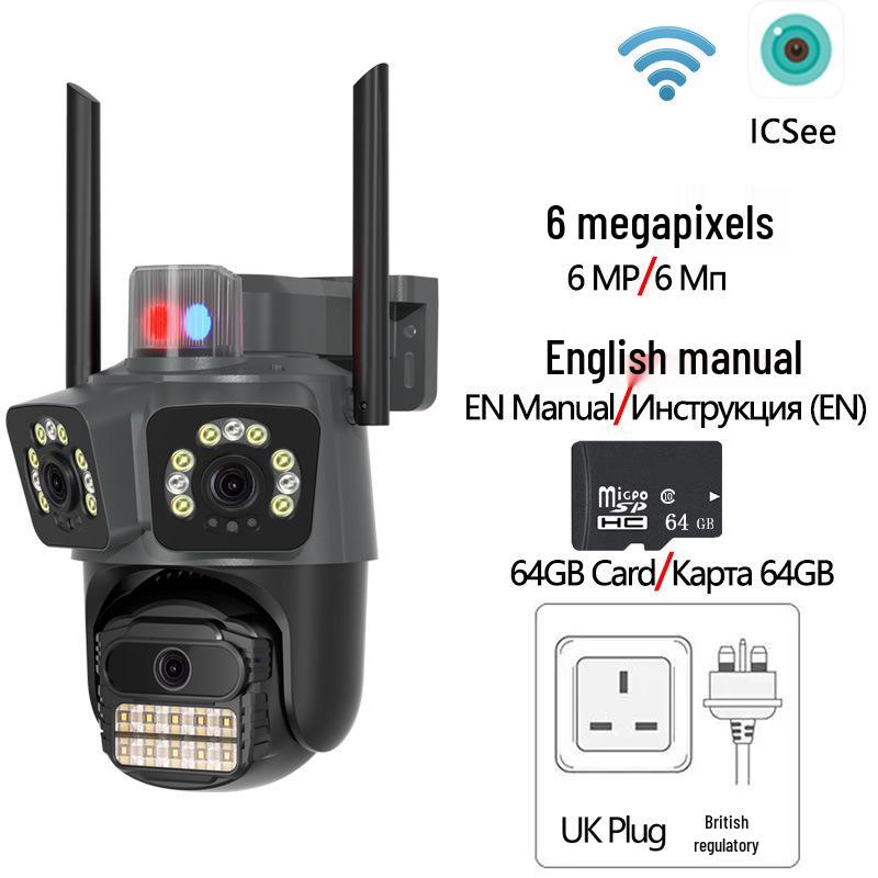 Wireless PTZ Camera with Triple Lens & Screen for Home Network Monitoring