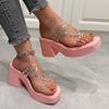 Women 2024 Summer New Sandals Women Transparent Belt Thick Heels To Wear Sandals
